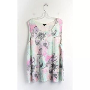 NWT Talbots Paisley Print Sleeveless Sweater Pullover light pastel 3X vest cotto